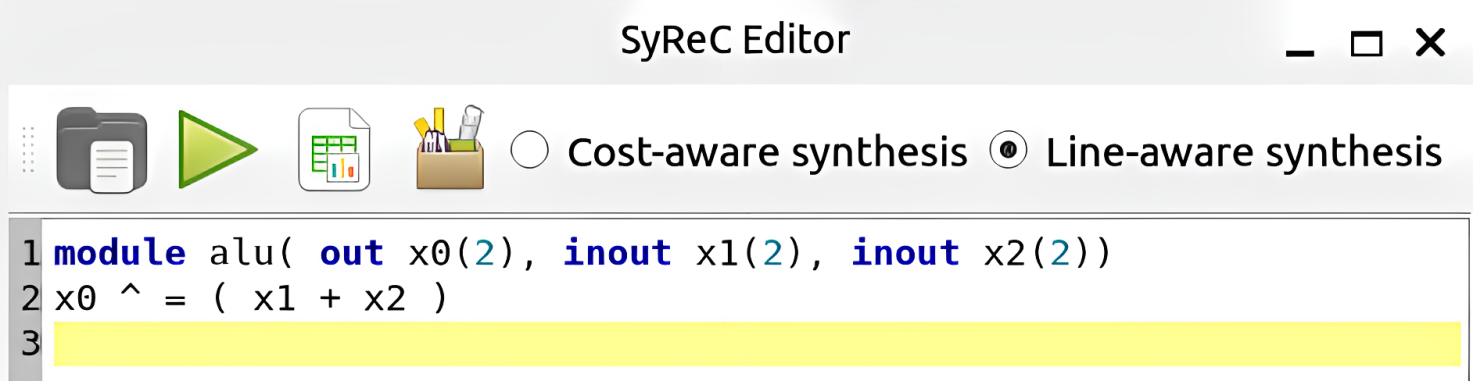 SyReC Adder program along with the provided GUI.